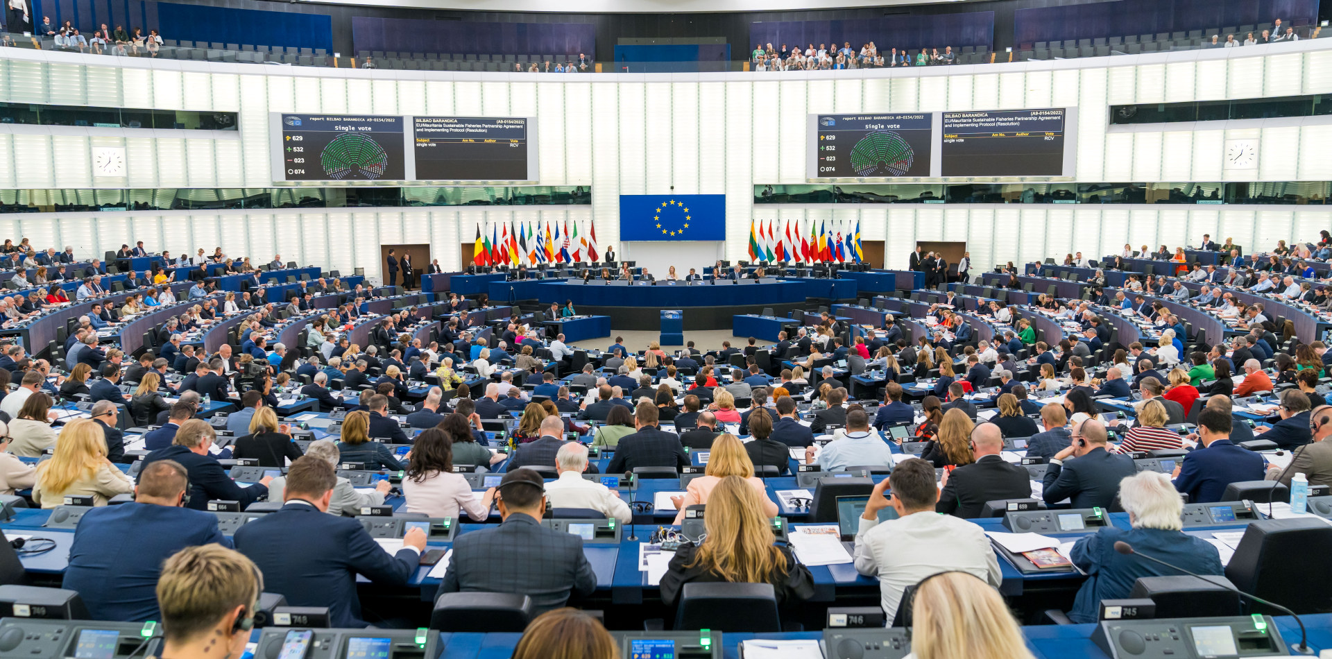 Bilde fra salen i Europaparlamentet 