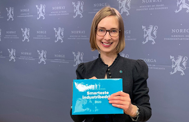 Næringsminister Iselin Nybø sto for kåringen av Norges smarteste industribedrift 2020. Foto: NFD