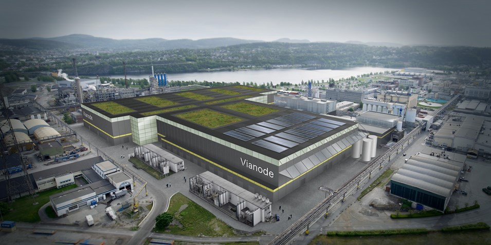 Illustrasjon av Vianodes nye fabrikk på Herøya.