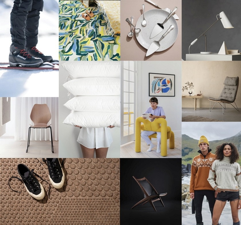 Collage med mange designprodukt
